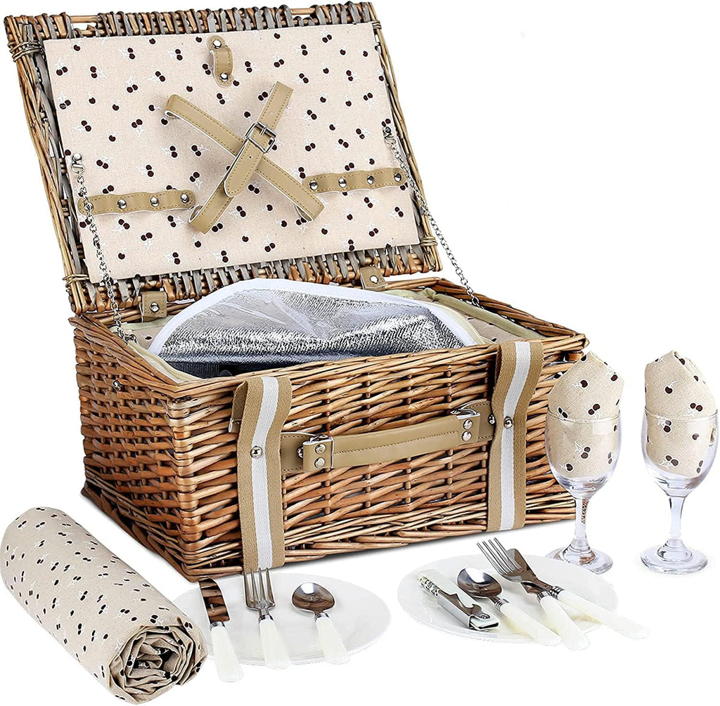 Willow Wicker Picnic Basket Set for 2 Persons with Insulated Cooler Bag L320888