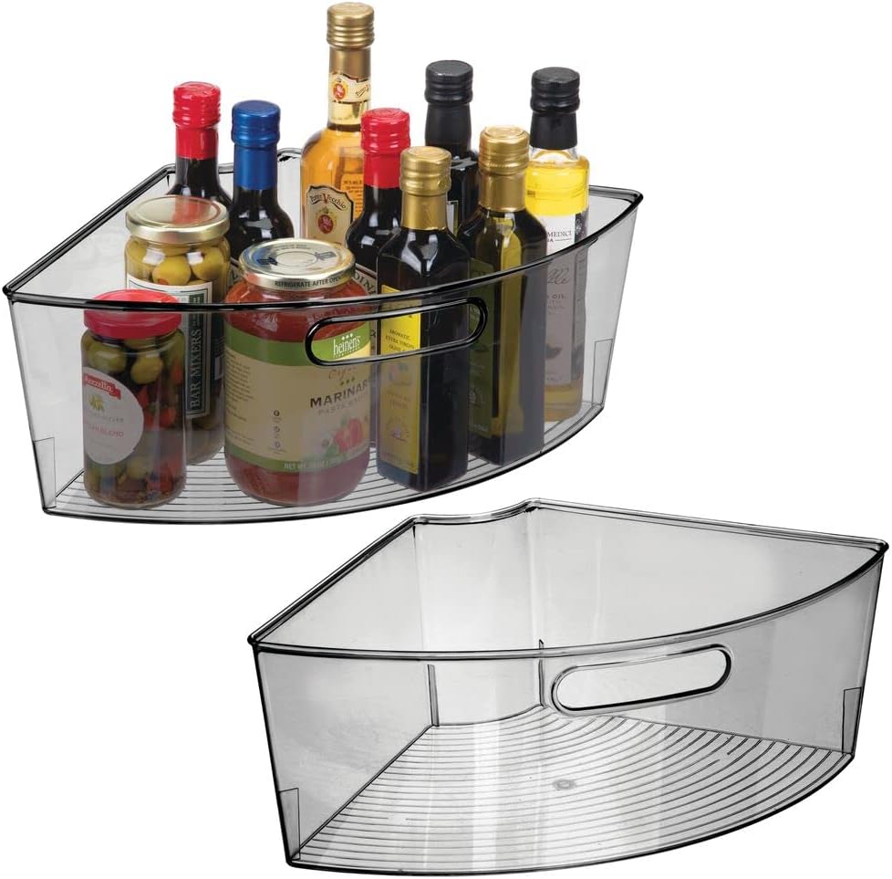 Smoke Gray Plastic Lazy Susan Storage Organizer Bins 2 Pack A414400
