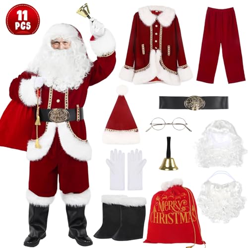11 Pcs Deluxe Velvet Santa Claus Costume Set Y2243