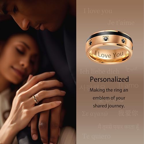6mm & 8mm Tungsten Carbide Wedding Ring Sets with Clear and Black CZ Stones D8245