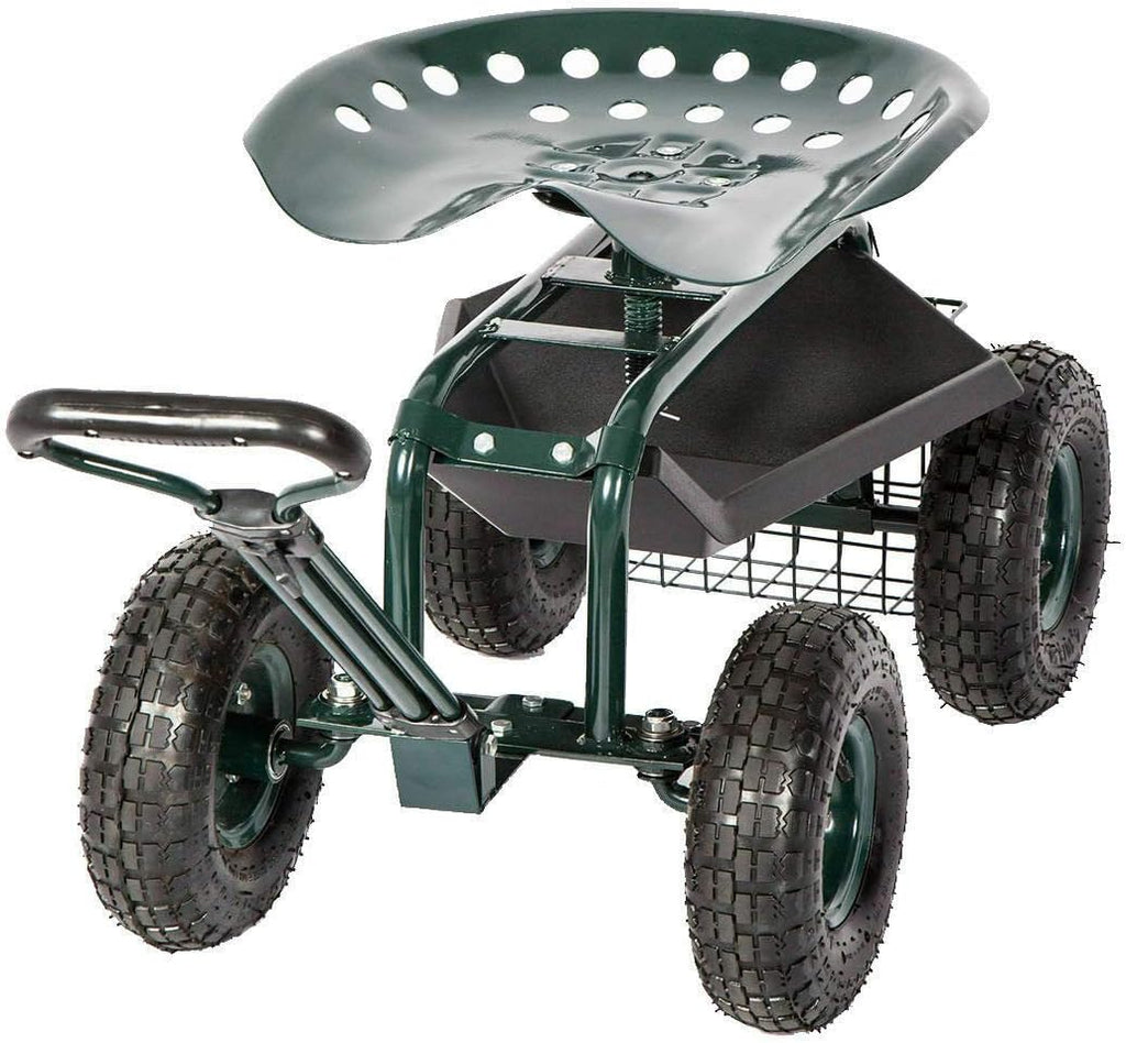 Rolling Garden Stool Cart Work Seat with Swivel Seat & Utility Basket U3471