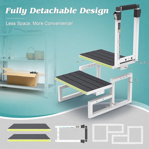 2 Step Stool with Handrail, Anti-Slip Mats, Wide Platform H7934