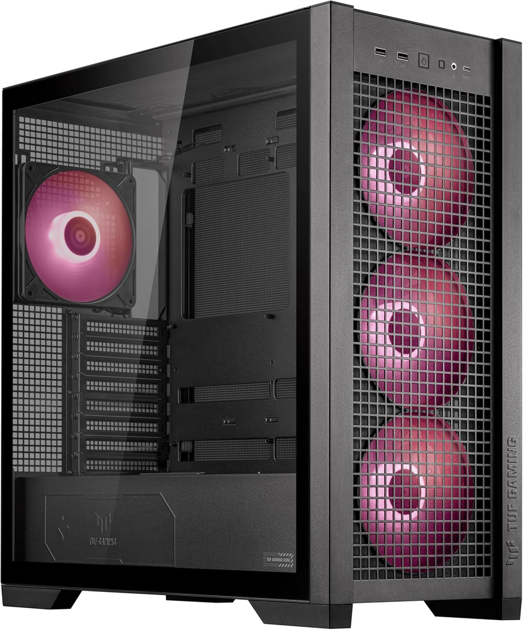 Black ATX Mid-Tower PC Case with Four 140 x 28 mm ARGB Fans and Interchangeable Tempered Glass or Mesh Side Panels A114169