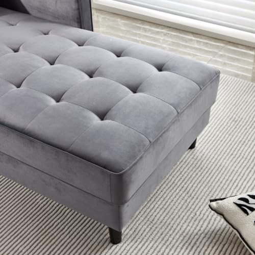 Gray Velvet Chaise Lounge Chair with Tufted Cushion M7407