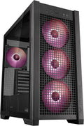Black ATX Mid-Tower PC Case with Four 140 x 28 mm ARGB Fans and Interchangeable Tempered Glass or Mesh Side Panels A114169