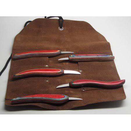 5 Pc Wood Carving Knife Set with Leather Tool Roll O585