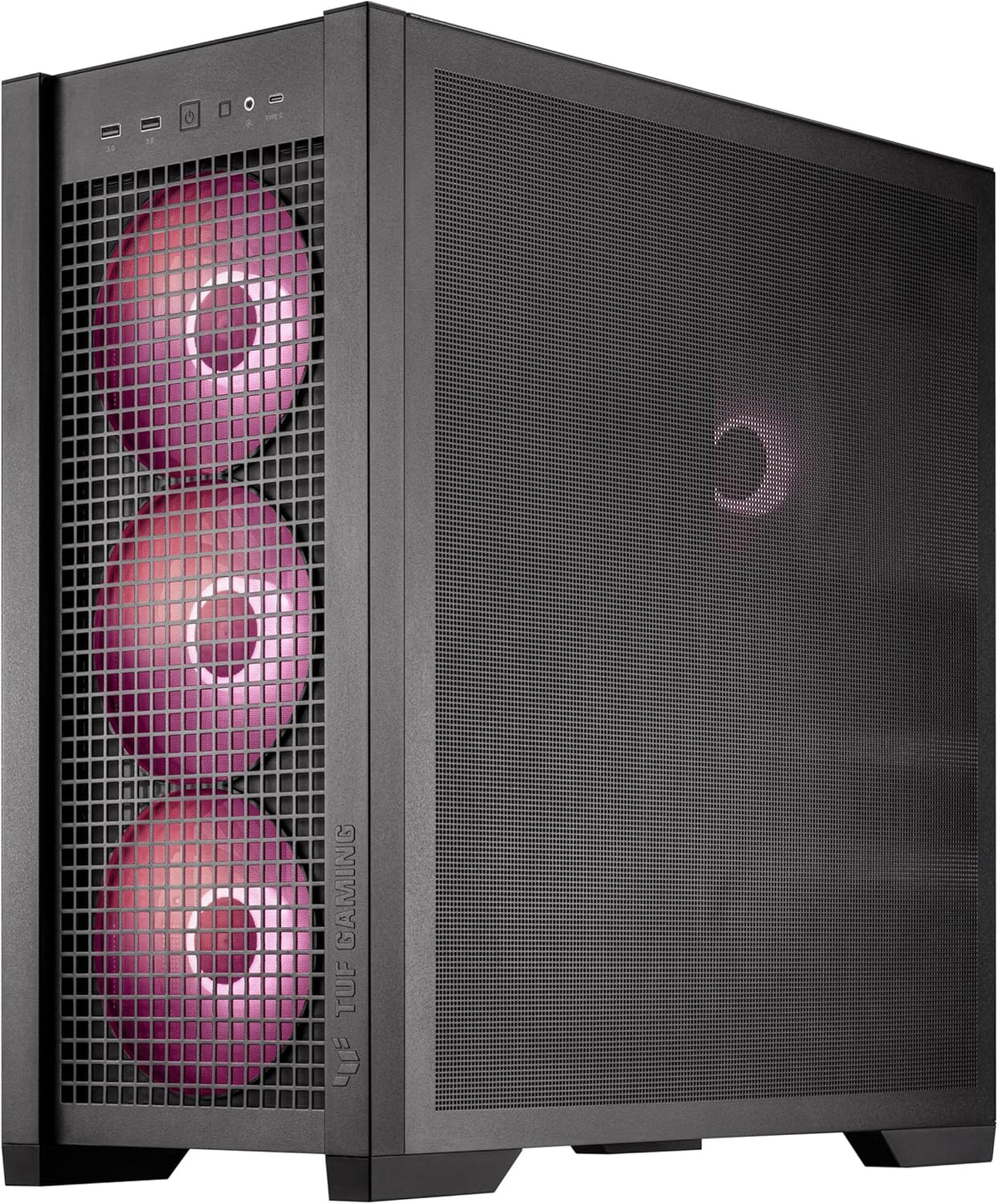 Black ATX Mid-Tower PC Case with Four 140 x 28 mm ARGB Fans and Interchangeable Tempered Glass or Mesh Side Panels A114169