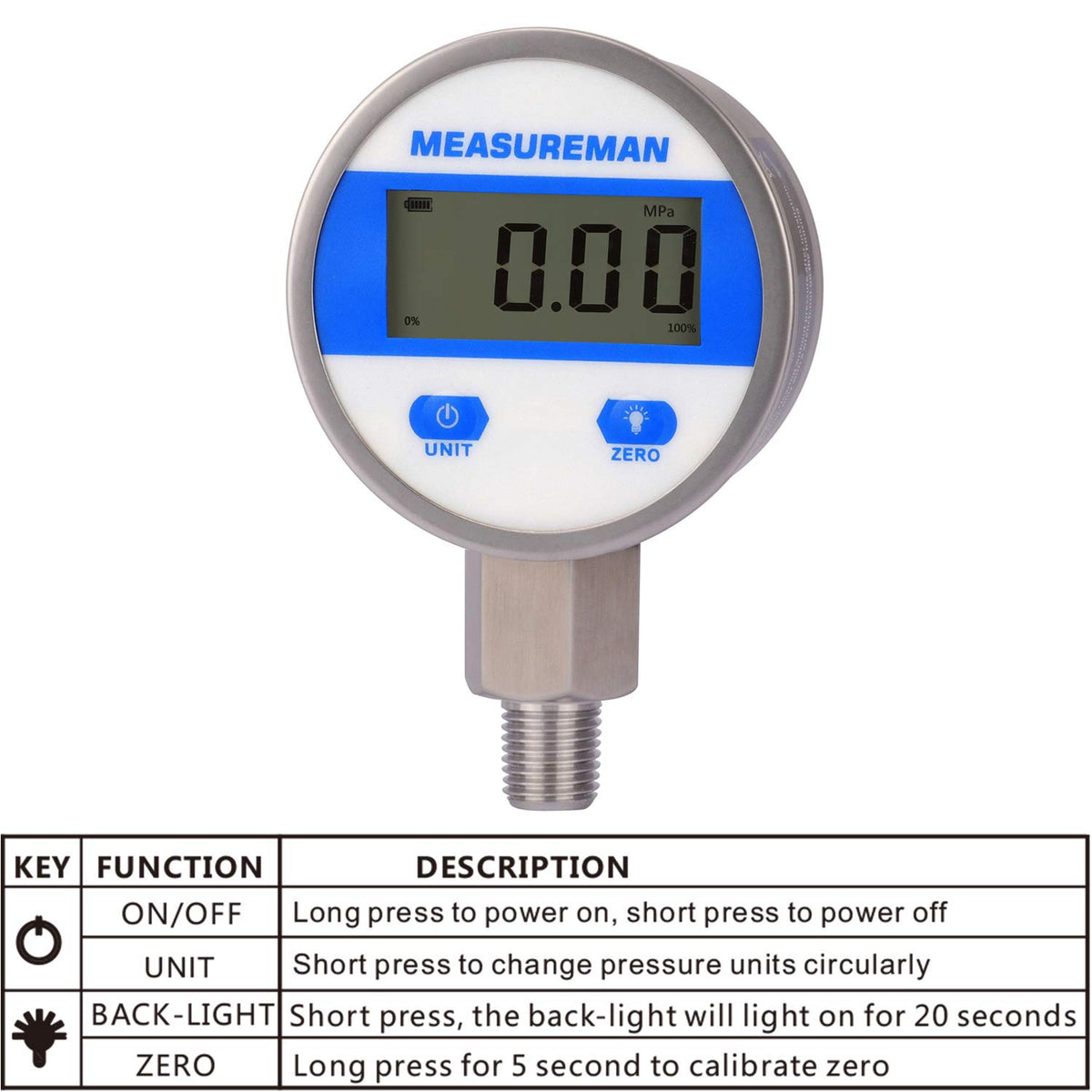 Digital Industrial Vacuum Gauge with 1/4NPT Lower Mount J455
