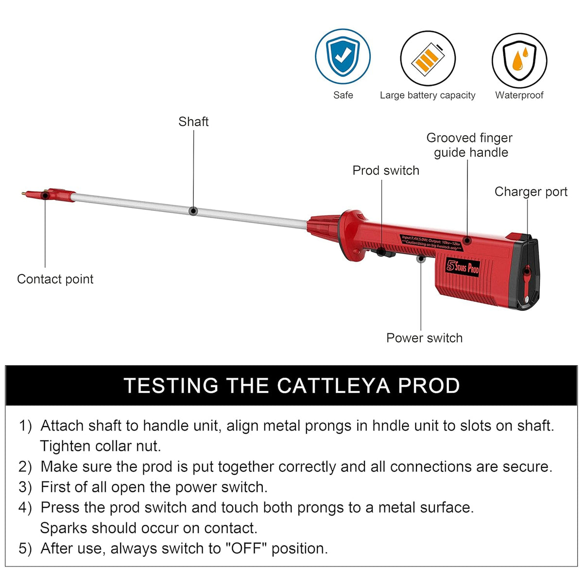 Rechargeable Electric Cattle Prod with 28in. Flexible Shaft D186