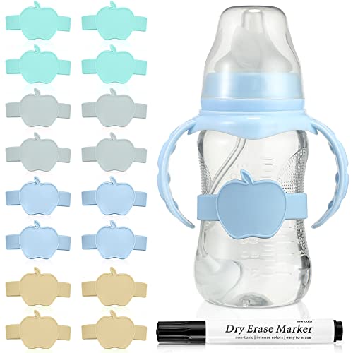 16 Pcs Reusable Waterproof Silicone Baby Bottle Name Labels with Dry Erase Marker L14093