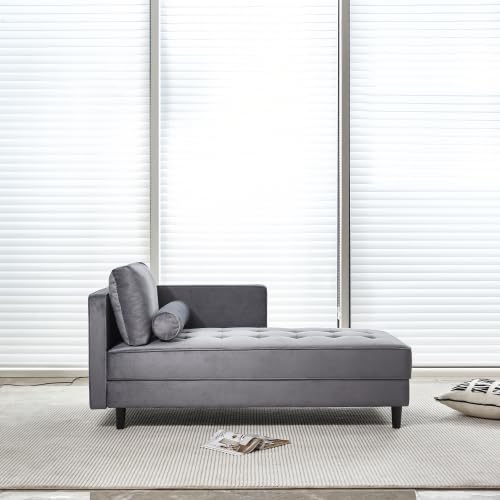 Gray Velvet Chaise Lounge Chair with Tufted Cushion M7407
