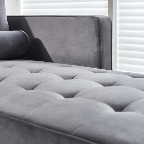 Gray Velvet Chaise Lounge Chair with Tufted Cushion M7407