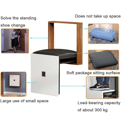 Wall-Mounted Folding Chair, Solid Wood Shoe Stool, Brown Z391312