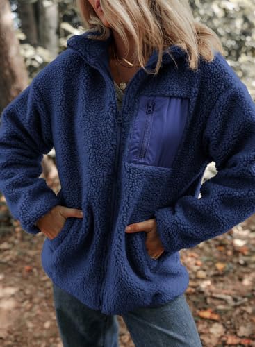 Womens Fleece Jackets Long Sleeve Warm Teddy Coats with Pockets Y320987