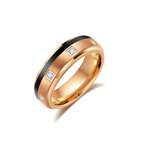 6mm & 8mm Tungsten Carbide Wedding Ring Sets with Clear and Black CZ Stones D8245
