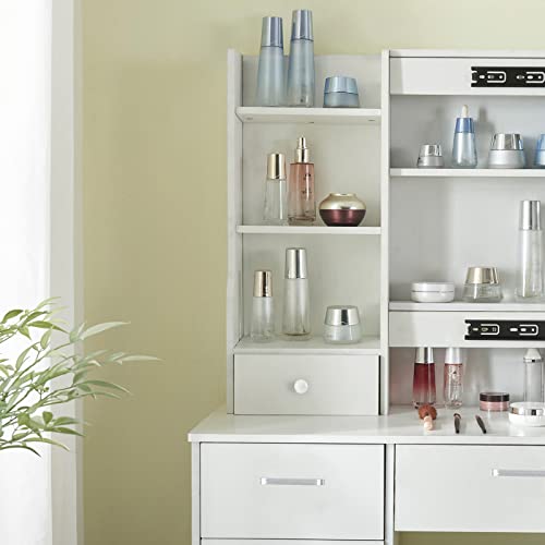White Makeup Vanity Desk with Lights and Mirror and Drawers Y76960