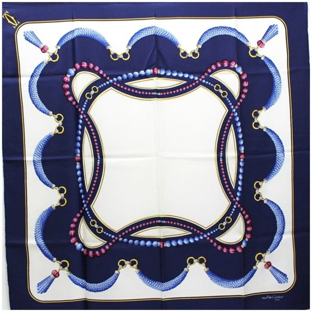 Navy White Pattern Scarf Muffler D149