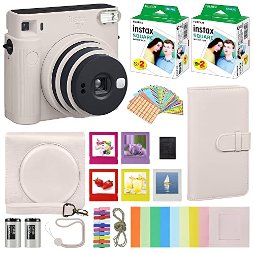 Chalk White Instant Camera with Carrying Case and 40 Sheets Film B11584