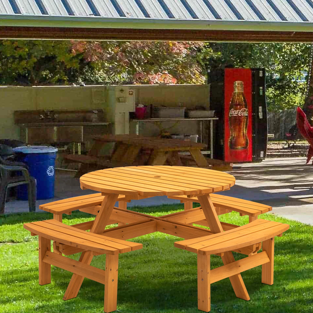 8-Person Wooden Picnic Table with 4 Built-in Benches N3674