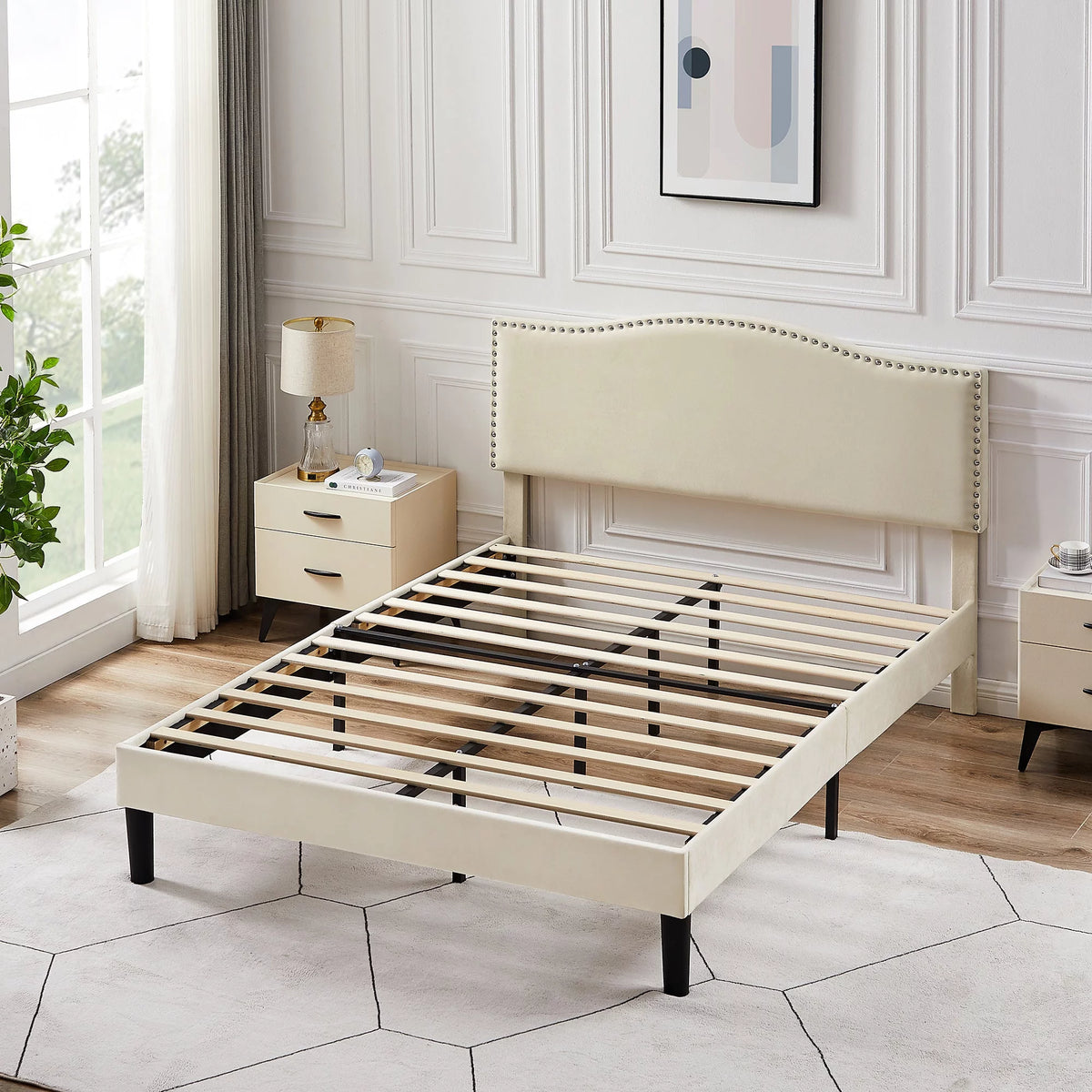 Queen Upholstered Platform Bed with Adjustable Headboard B2340