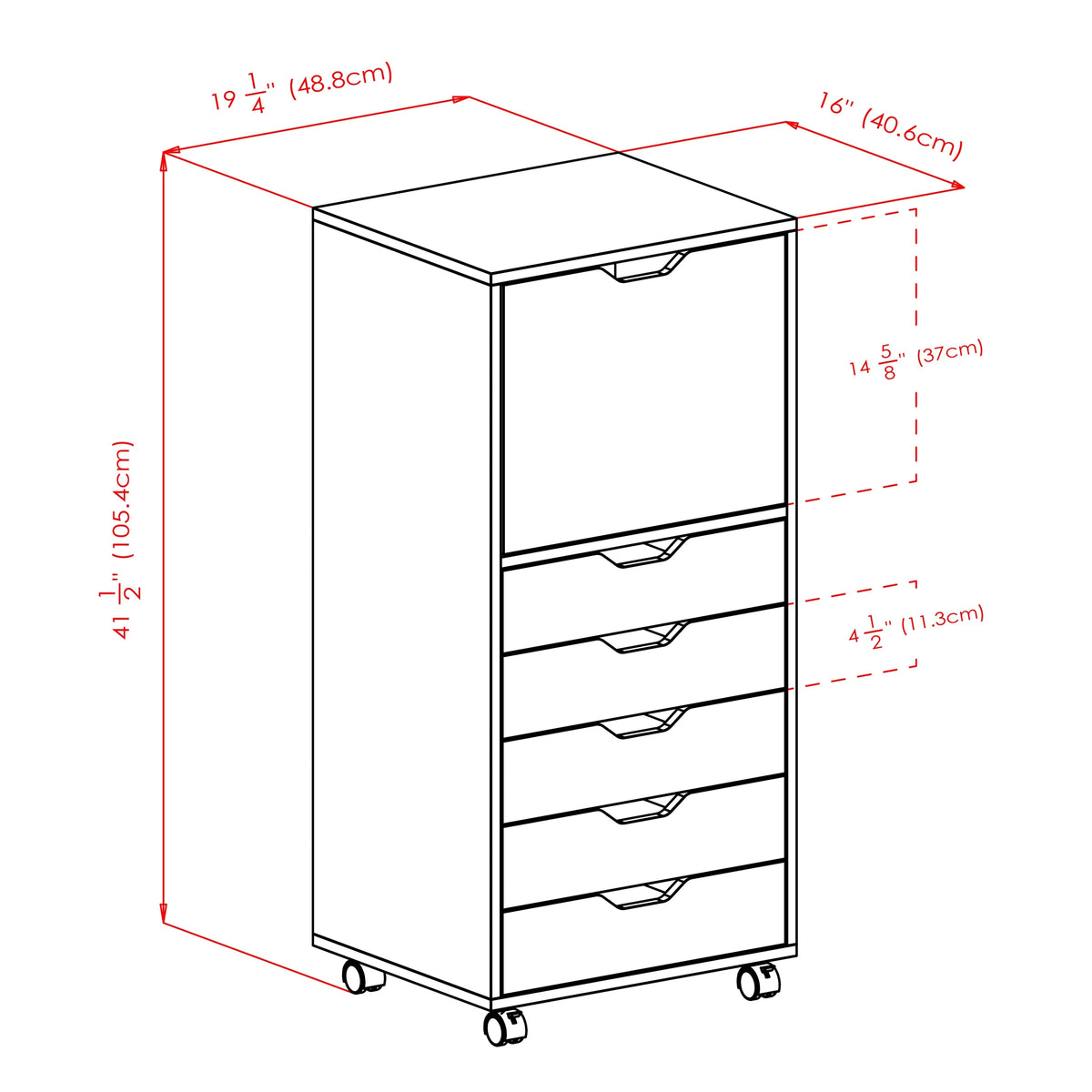 White 5 Drawer Rolling Wood Dresser X86888