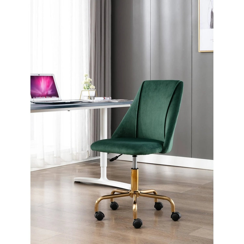Aqua Velvet Armless Office Chair with Gold Metal Legs Z251354