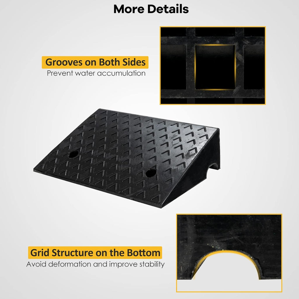 5” Rubber Curb Ramps 2PCS, Heavy Duty 22° Driveway Ramps with 4 Expansion Bolts & Predrilled Holes, Anti-Slip Surface, 6,800 lbs Load Capacity Pack of 2 V878