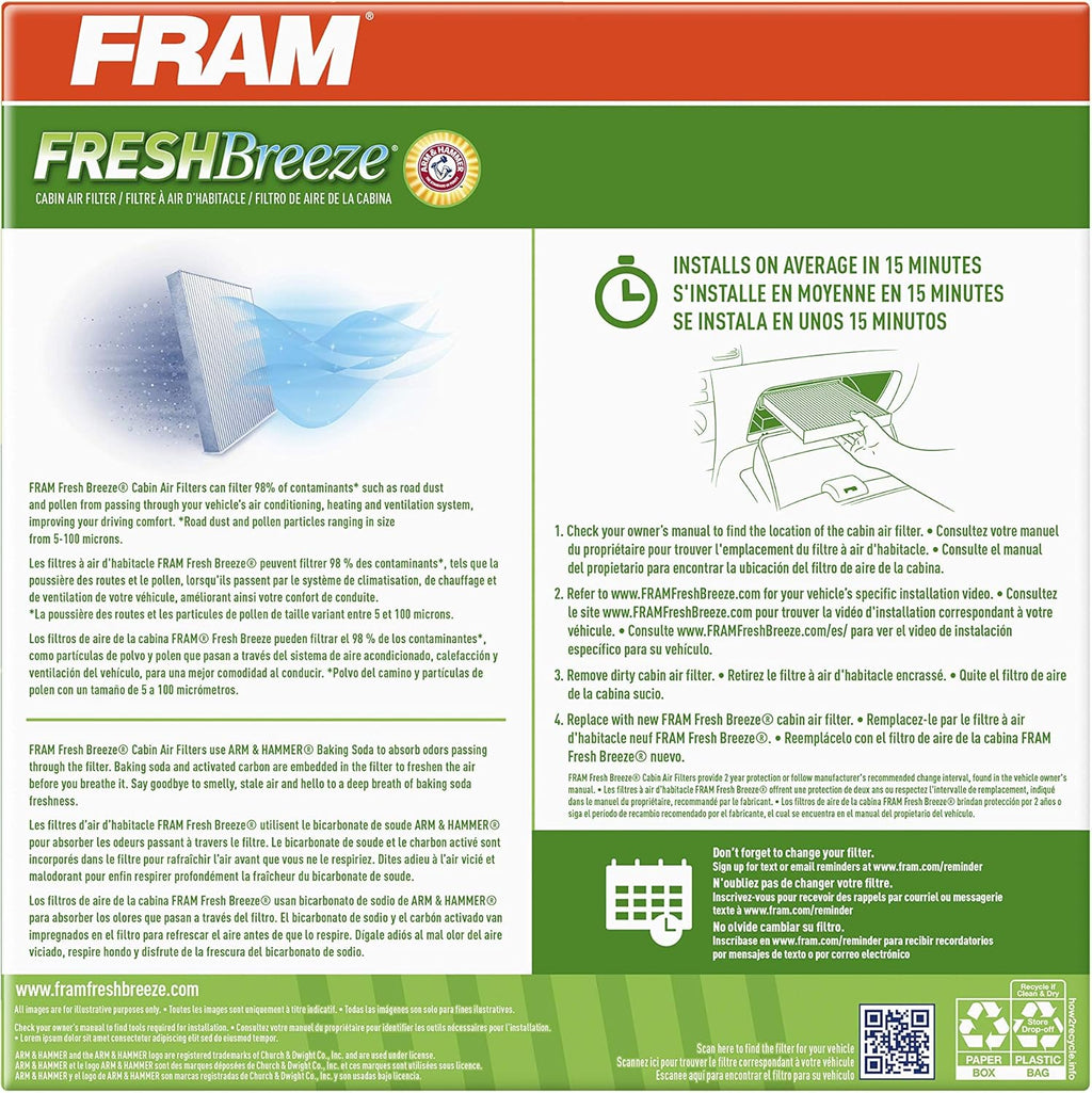 Fresh Breeze Cabin Air Filter with Arm & Hammer Baking Soda, Pack of 2 D578