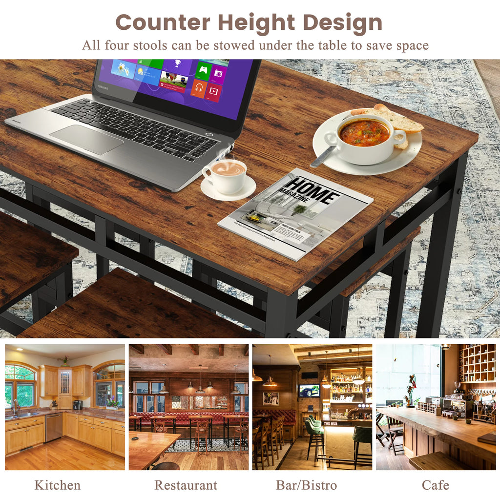 5-Piece Metal Frame Dining Table and Stools Q6009