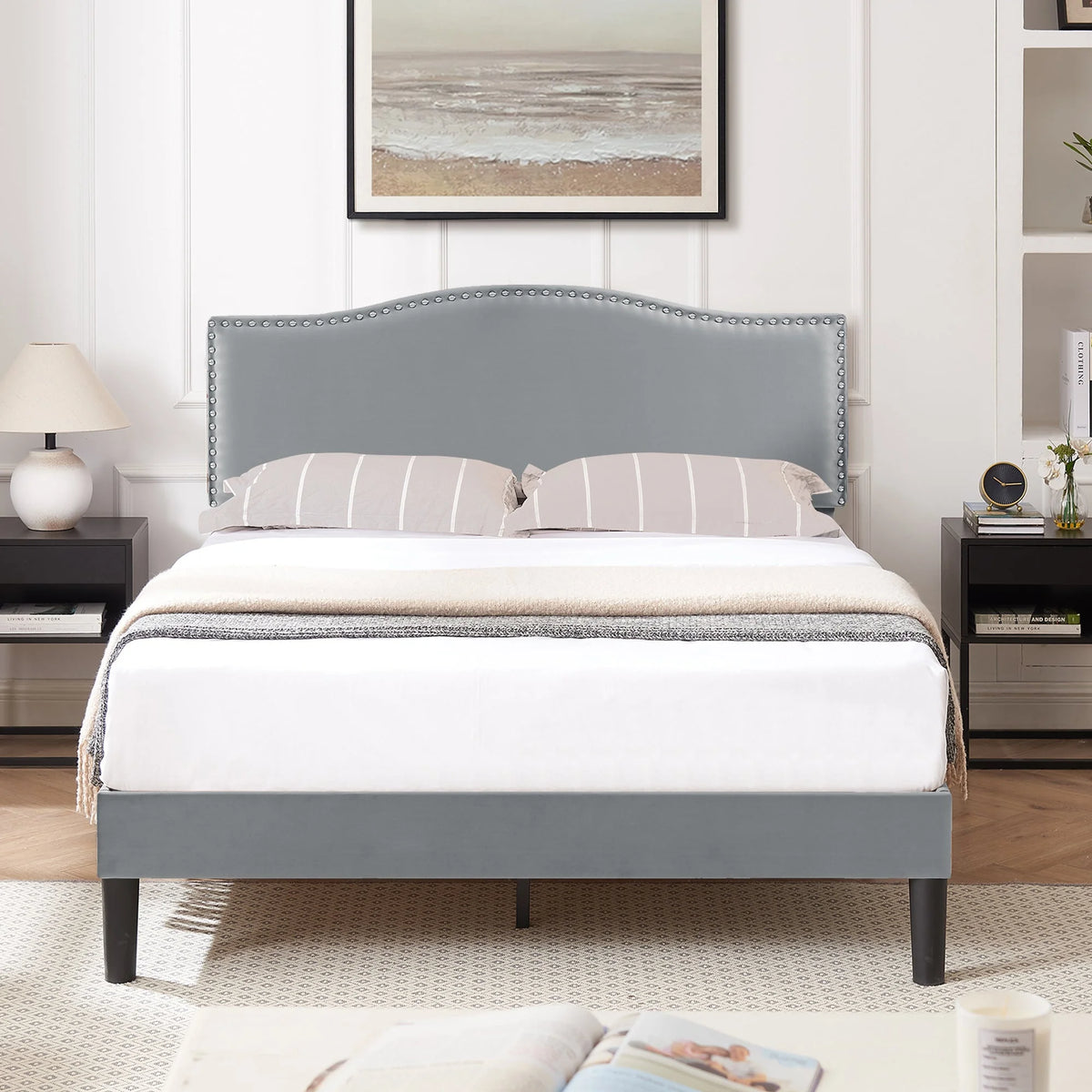 Queen Upholstered Platform Bed with Adjustable Headboard B2340