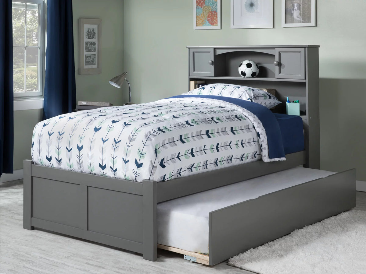 Grey Full Solid Wood Platform Bed with Trundle I2497