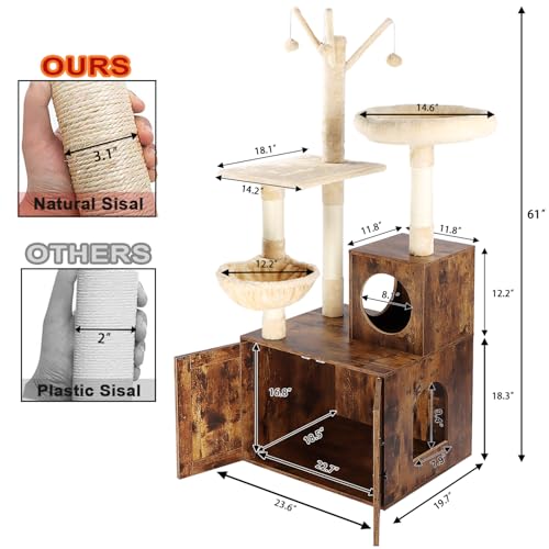 2-in-1 Wooden Cat Tree Tower with Litter Box Enclosure K65093