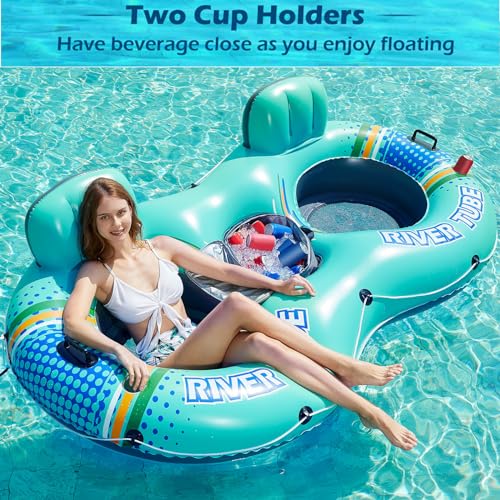 2 Person Inflatable River Tube Float with Cooler Q3844