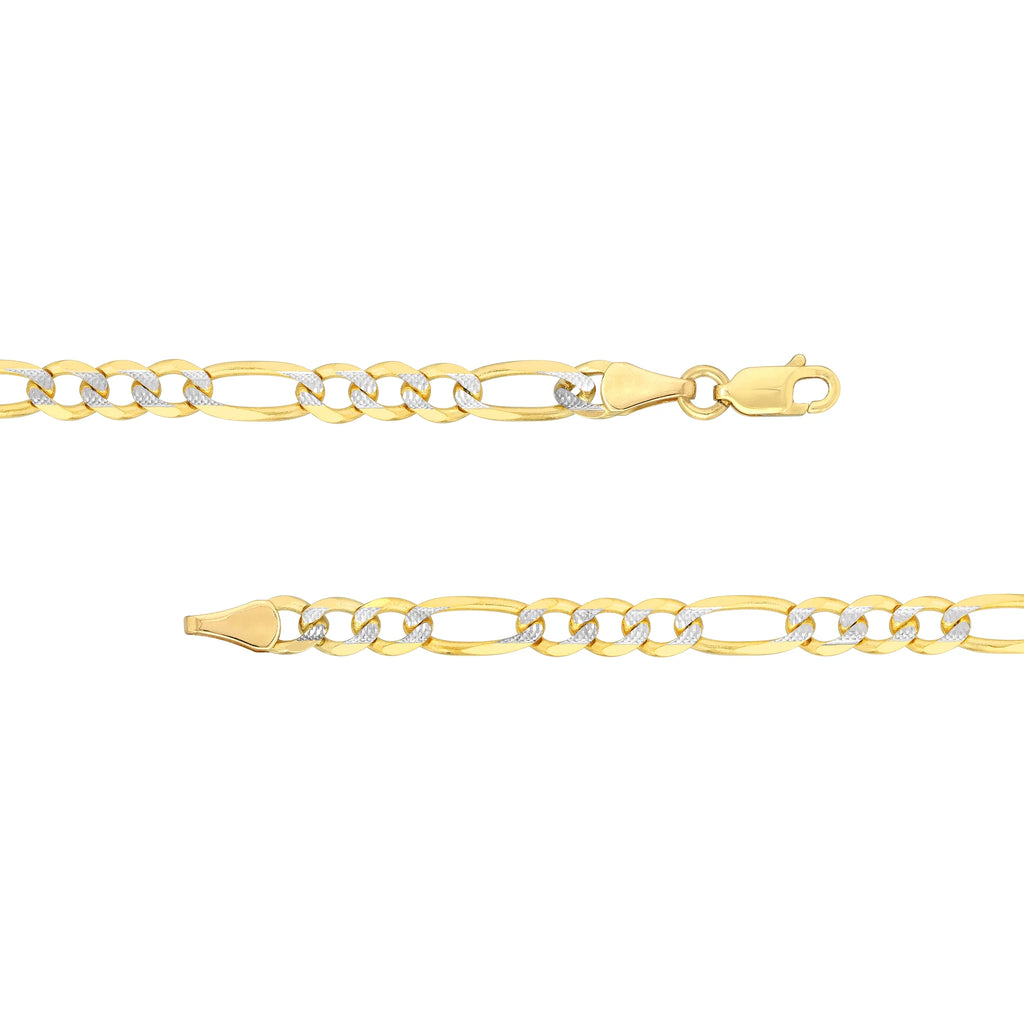 14K Two-Tone Gold 24" 4.75mm Pave Figaro Chain Necklace H769