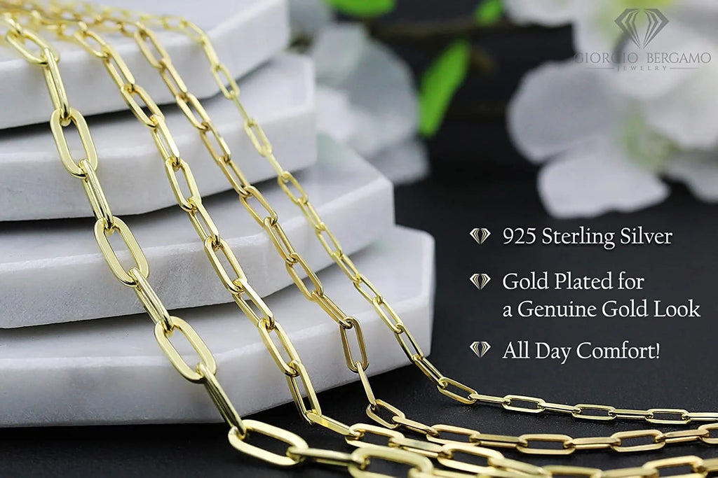 925 Sterling Silver Yellow Gold Plated Cable Link Necklace, Bracelet, & Anklet Chain H46159