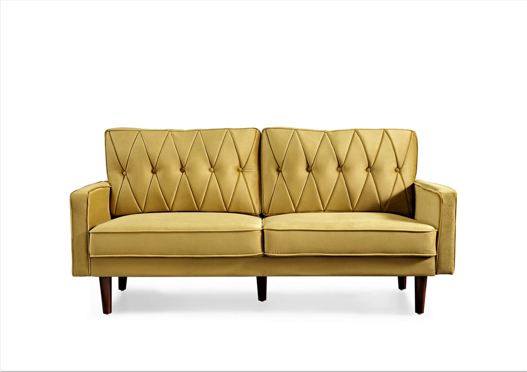 Yellow Velvet Square Arm Sofa E841