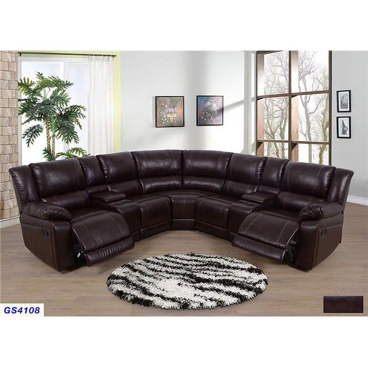 3 Piece Bonded Leather Recliner Sectional Sofa Set with Cup Holder Console U631