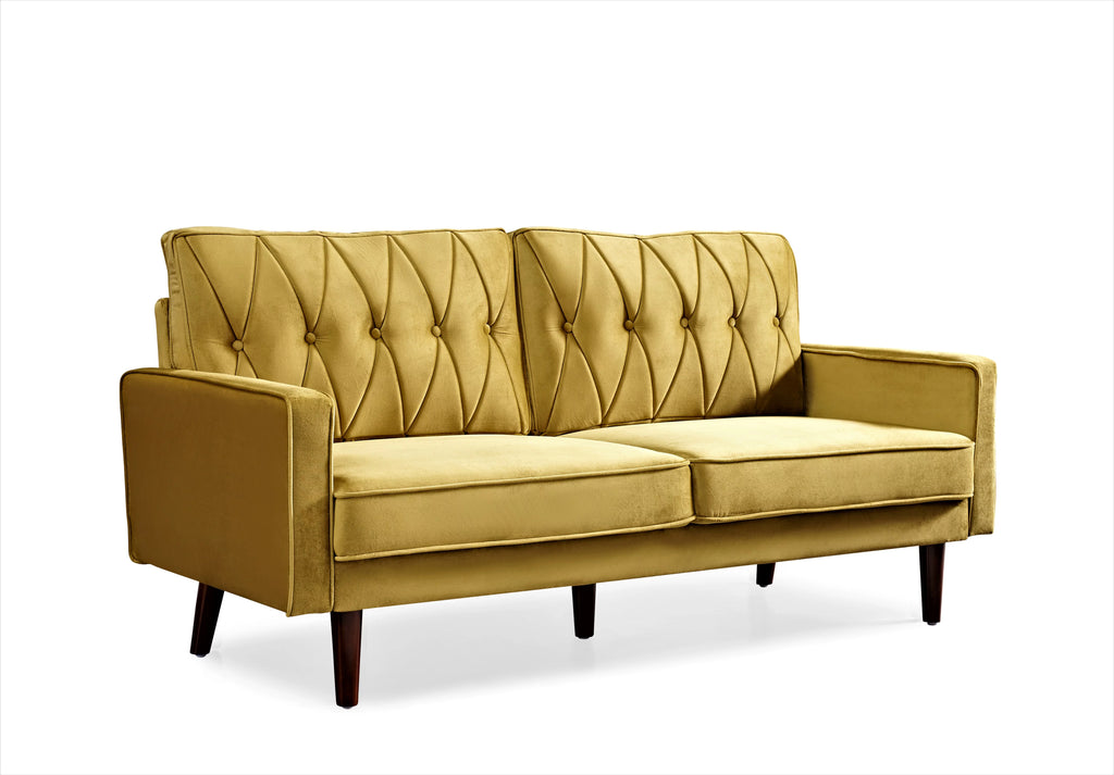 Yellow Velvet Square Arm Sofa E841