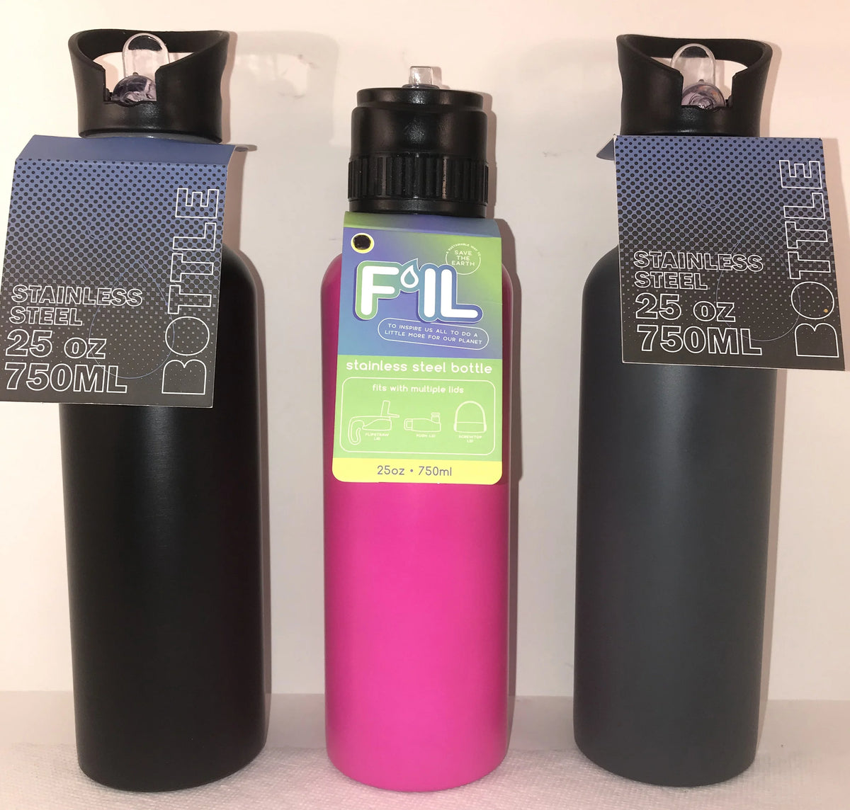 25 oz Stainless Steel Water Bottle with Straw Lid 3pk O712