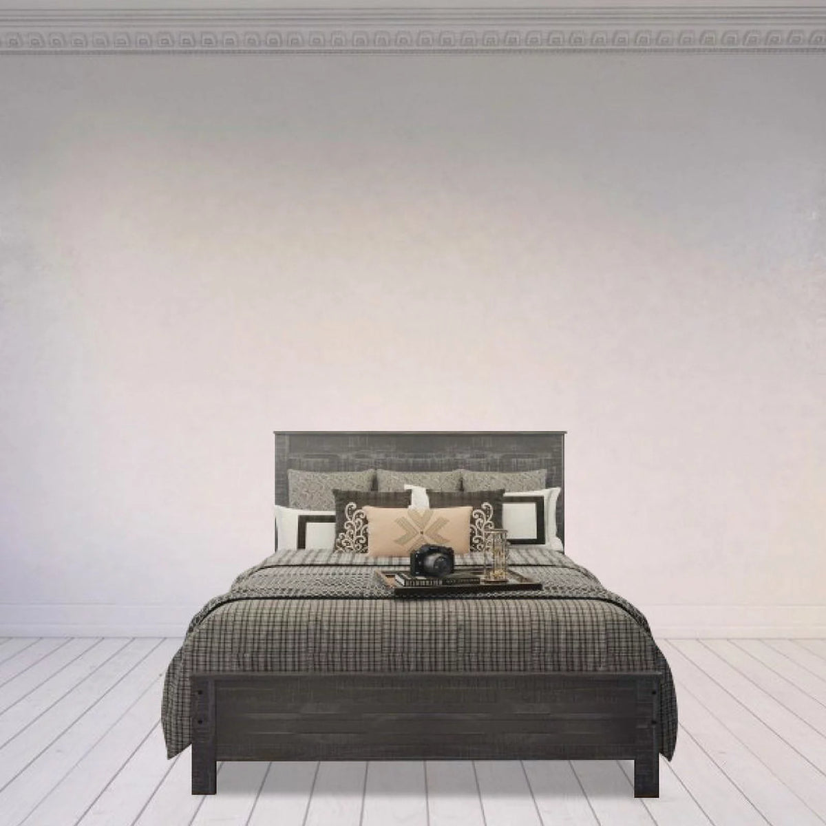 Grey Queen Size Solid Wood Platform Bed Frame U220