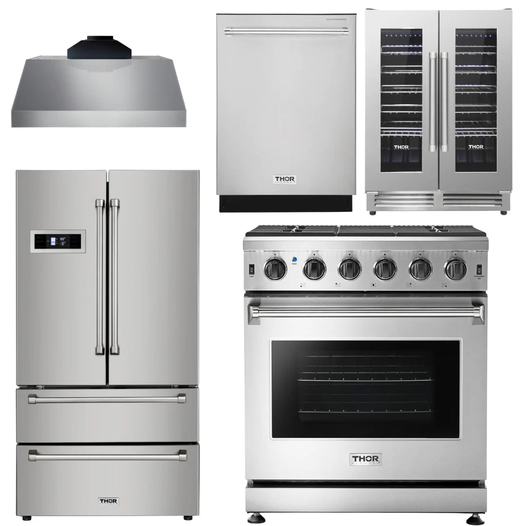 30 Propane Gas Range, Range Hood, Refrigerator, Dishwasher, Wine Cooler W1487