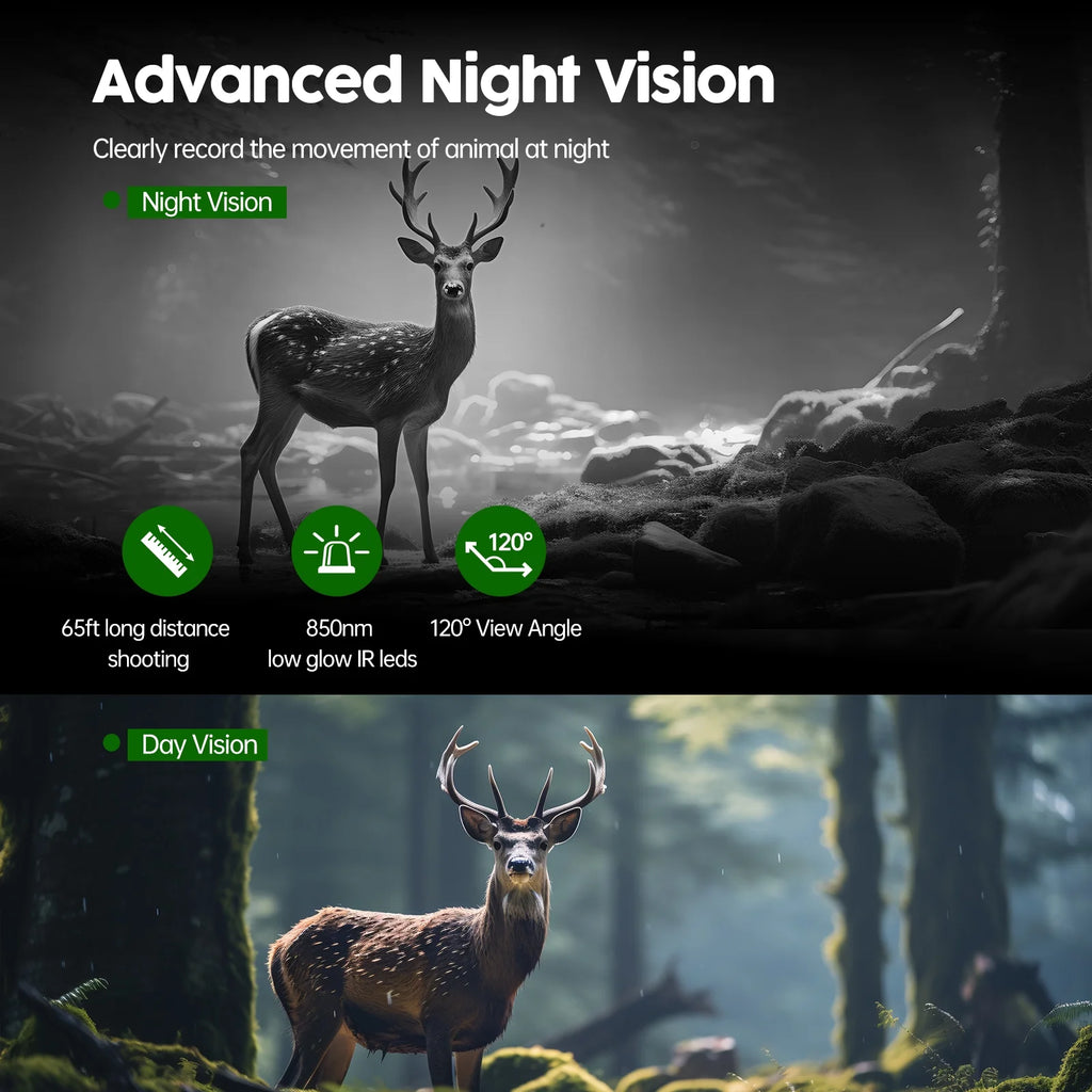 Solar Powered Trail Camera 1080P 24MP with Night Vision Waterproof S837943