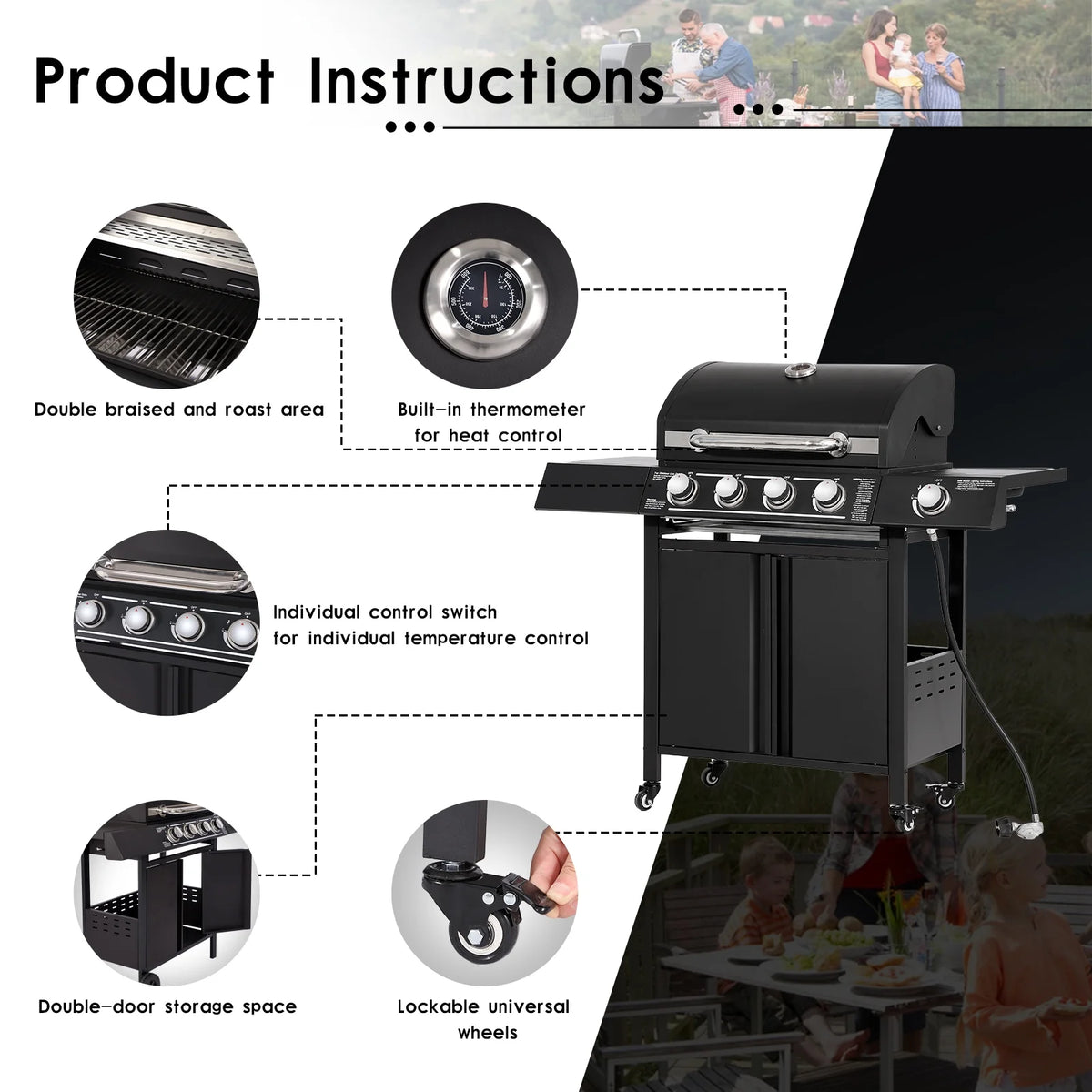 4-Burner Propane Gas Grill with Side Burner R34623