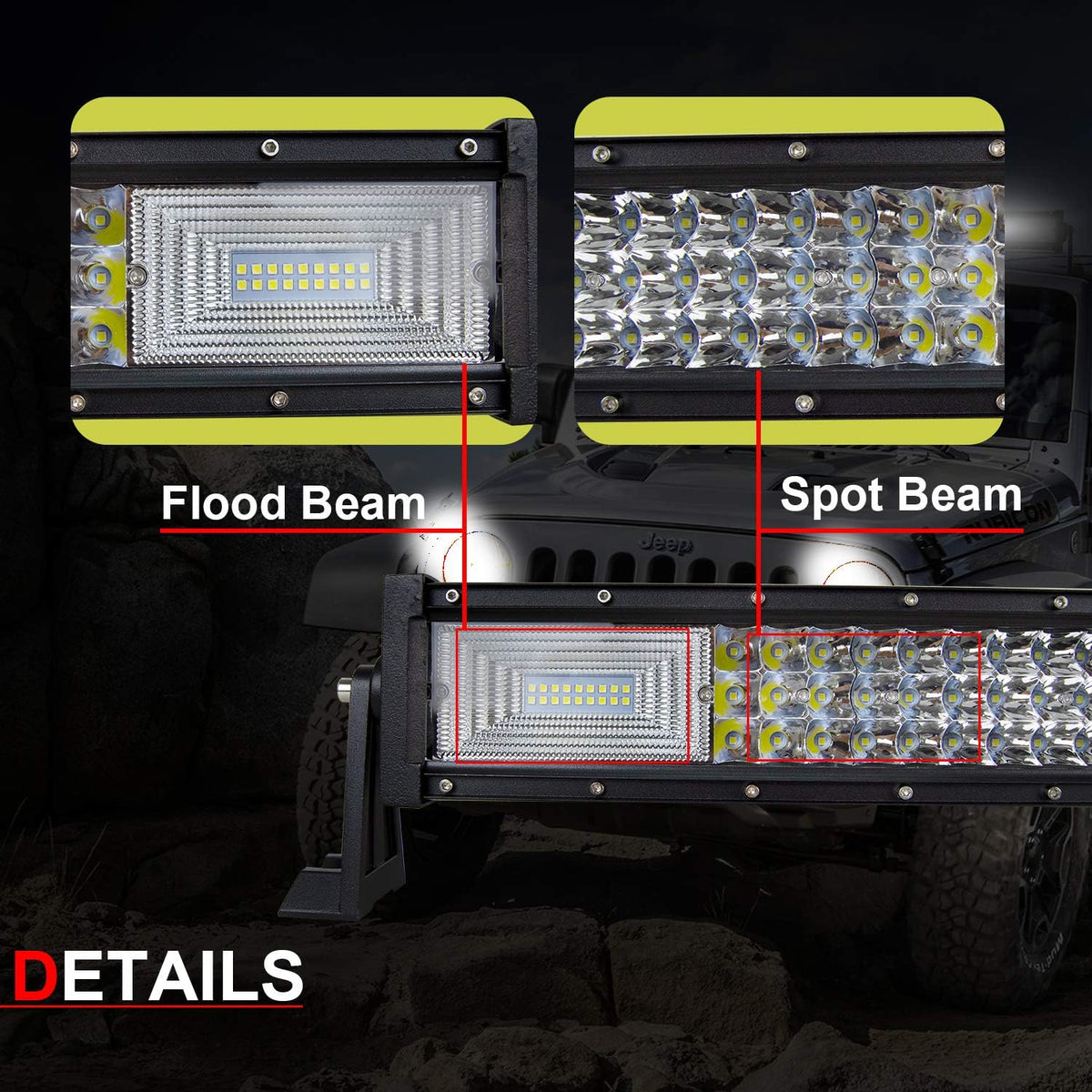 22 inch 7D 324W Triple Row LED Light Bar Spot Flood Combo Beam Waterproof 20000LM Pack of 2 B3557