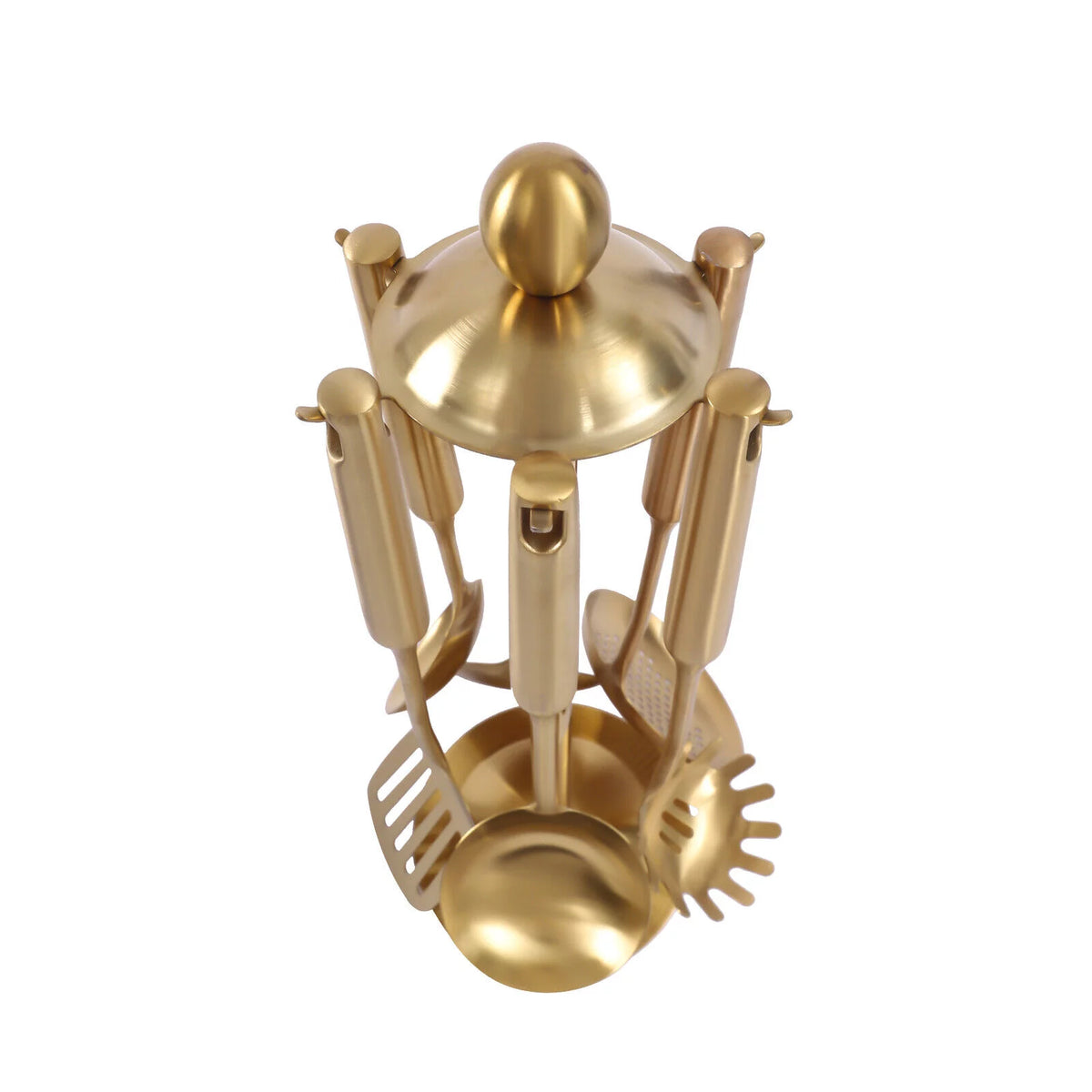 7 Pc Gold Kitchen Cooking Utensil Set with Stand P221742
