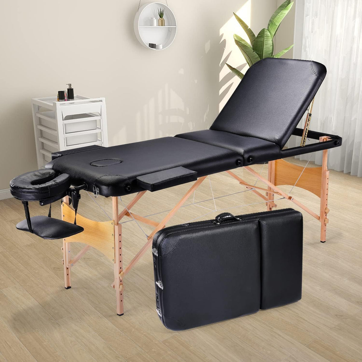 Black Ergonomic Massage Table with Carrying Case X9196