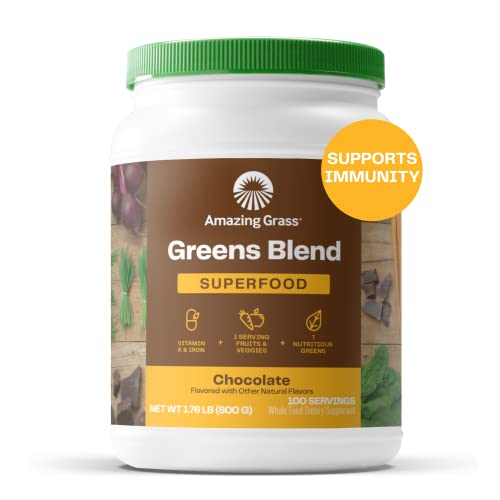 Super Greens Powder Smoothie Mix with Spirulina Beet Root Chlorella Prebiotics Probiotics Chocolate 100 Servings U556887