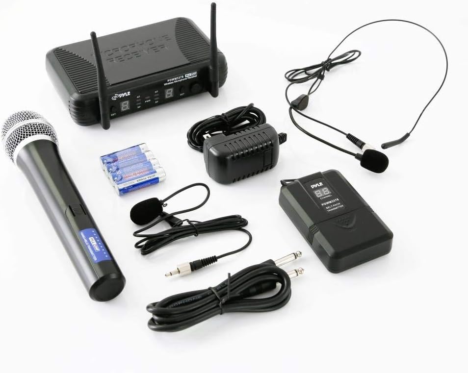 Black Wireless Microphone System with Headset and Lapel Mic Y701