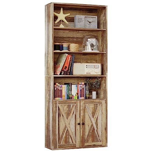 Industrial 6 Shelf Bookshelves with Doors D29057