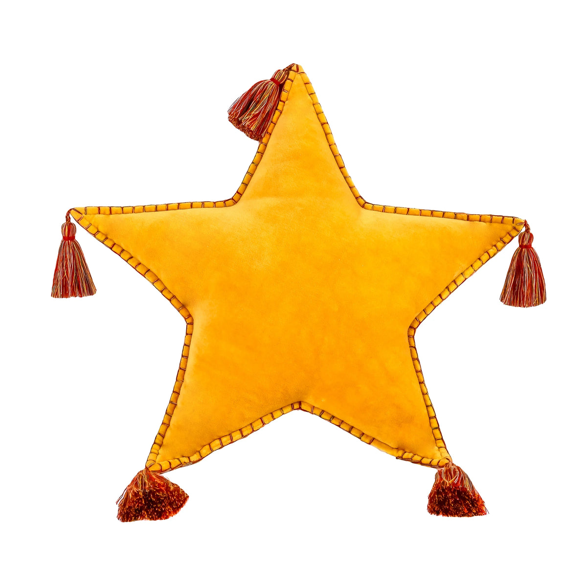 Star Shaped Pillow With Tassels, Yellow, 16in Z83542